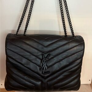 Yves Saint Laurent Black Chevron Shoulder Bag- medium loulou